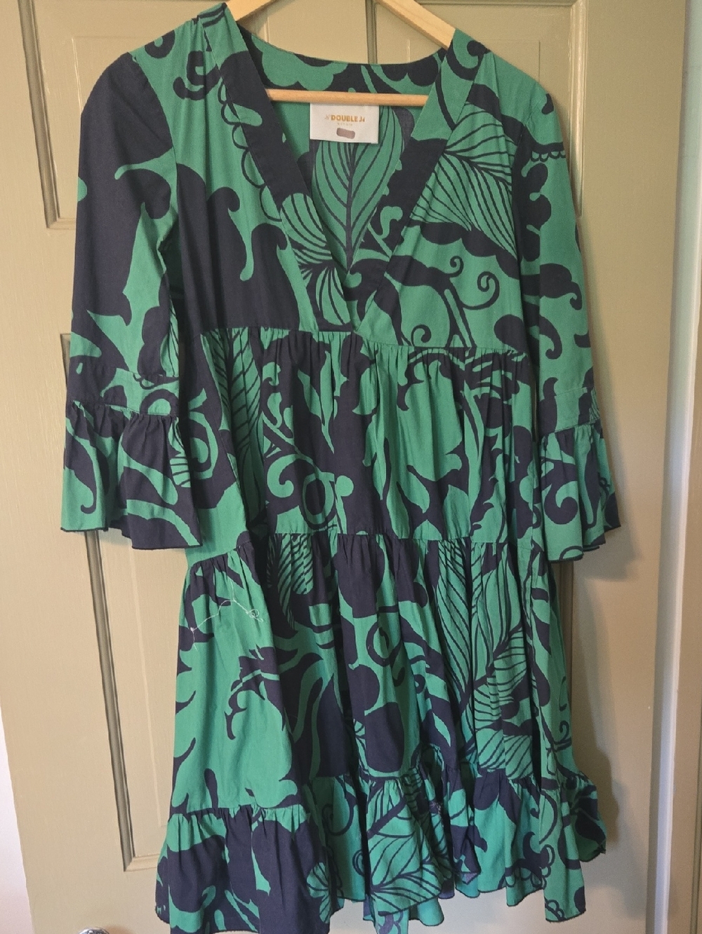 La DOUBLE J Green & Navy Floral Tiered Dress